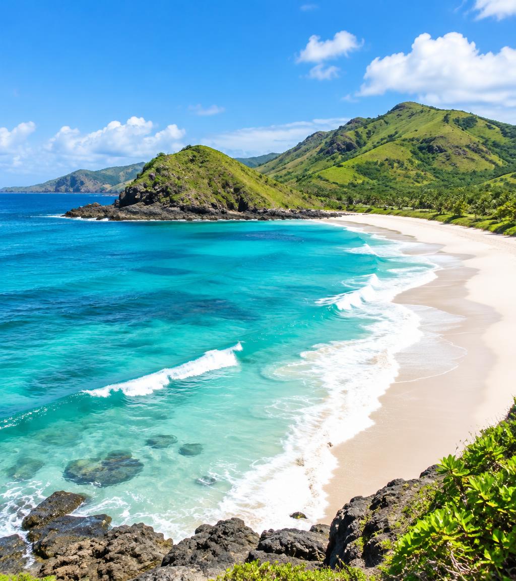Pantai tropis Lombok dengan ombak